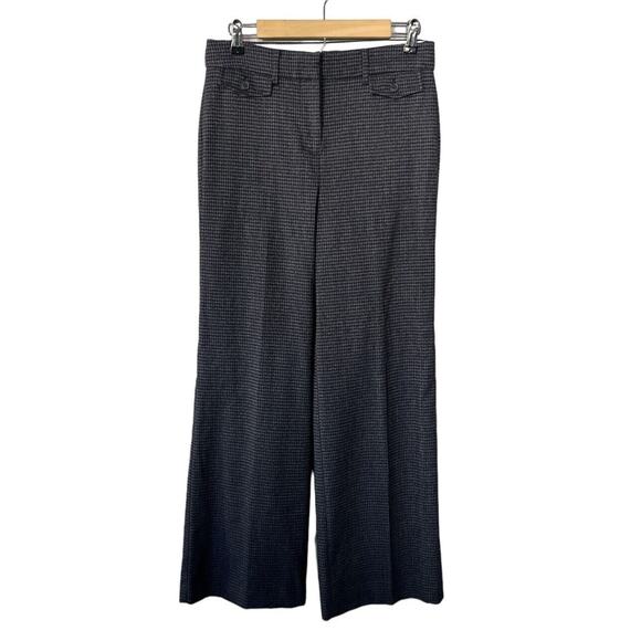 Loft Navy Blue Check High Waisted Wide Leg Trousers Size 4 - Picture 1 of 6
